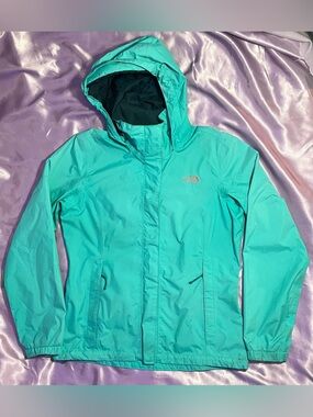 The North Face Waterproof Rain Jacket Hooded Light Aqua Mint Green Women's